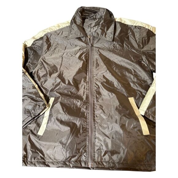 Full zip Brown windbreaker jacket with beige stripe detailing  M - Picture 2 of 6